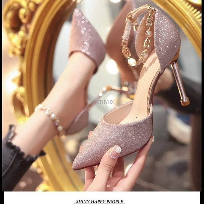 

Новинка, женские Серебристые туфли на высоком каблуке, женские свадебные туфли, туфли-лодочки, темпераментные туфли-лодочки для подружки не...