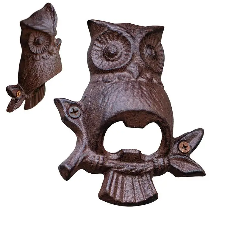 

Beer Opener Wall Mount Owl Cast Iron Wall Mounted Bottle Opener Sand Casting Decorative Decor Sturdy Antique For Shop Garden