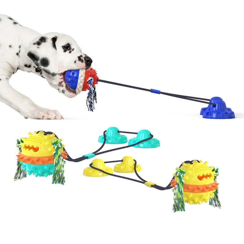 

Dog Chew Suction Cup Tug of War Toy Multifunction Interactive Pet Chewers Rope Puzzle Toothbrush Molar Bite Squeaky Toys Ball