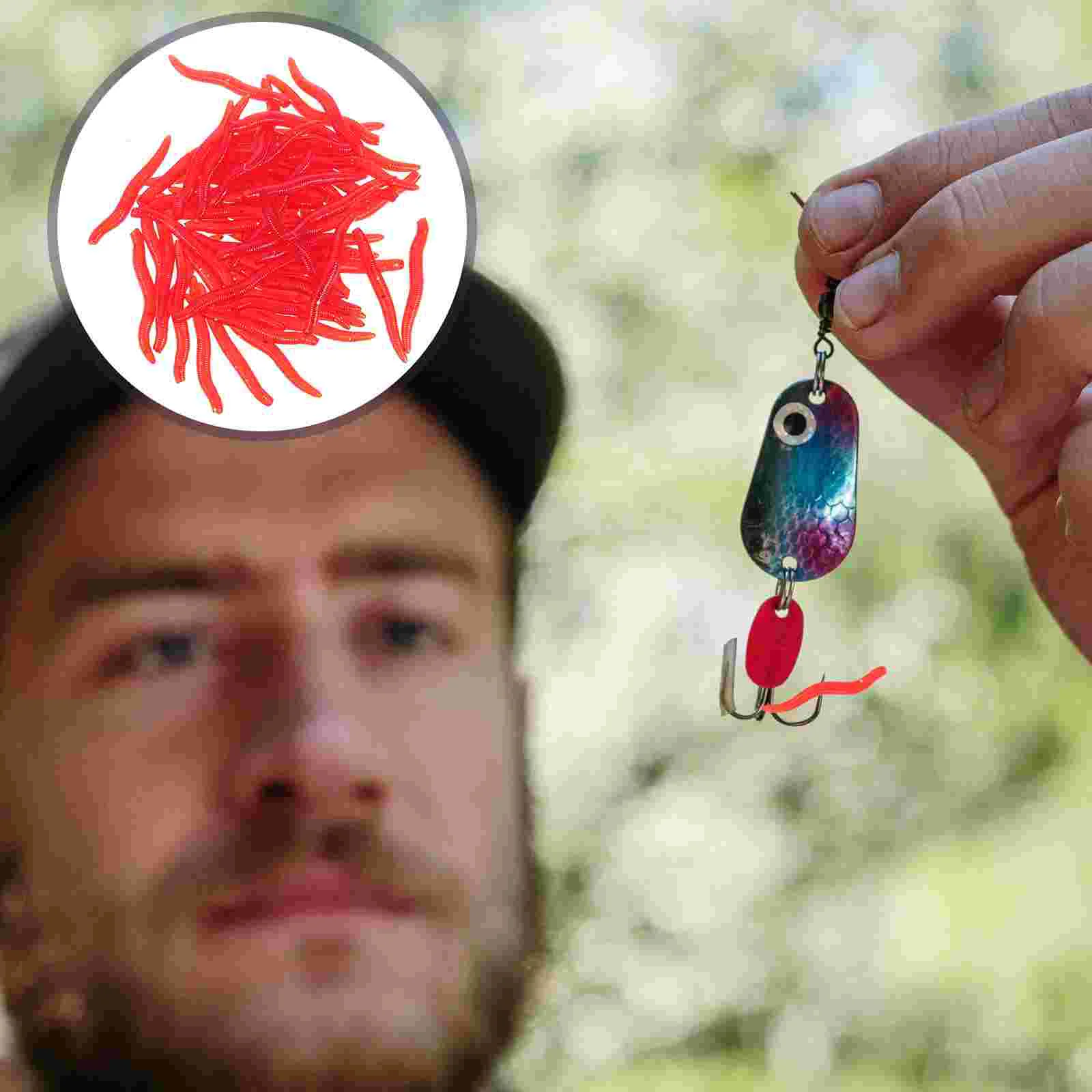 

200Pcs Fishing Bait Fishing Lures Fake Red Worms for Saltwater Freshwater Fishing