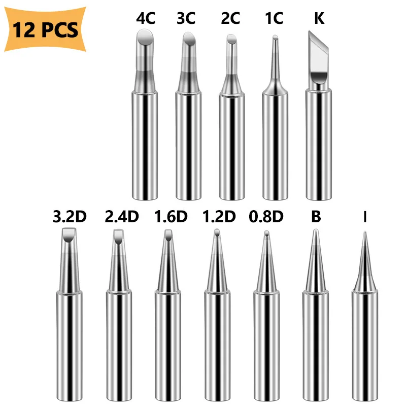 

3/12Pcs Soldering Iron Tip Pure Copper 900M Soldering Iron Head Set Inside Hot Bare Copper Electric Soldering Iron Tip Tool