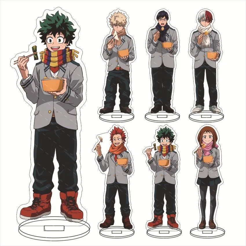 Фото Двусторонняя акриловая подставка 15 см с изображением персонажей My Hero Academia: Изуку Мидория, Тодороки, Эйджиро Киришима, Окацуко Урарака. Подарок. №1