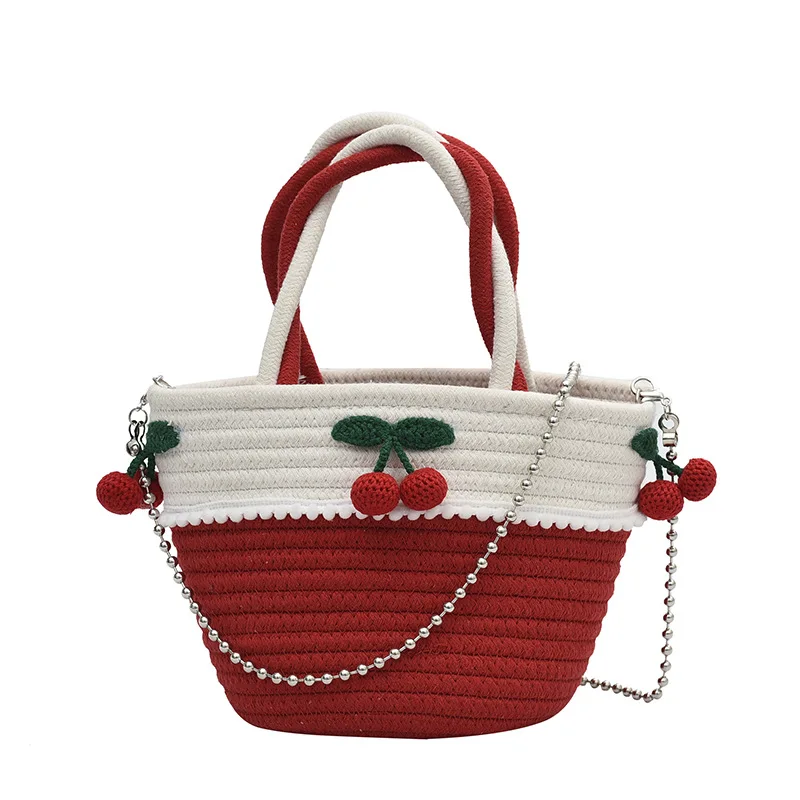 

Women's Crossbody Bag Trend Summer Beach Straw Bucket Tote Bags for Woman Small Cherry Weavn Luxury Designer Female Handbags