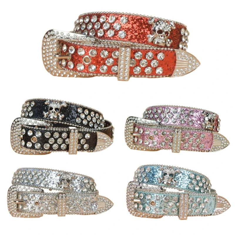 

MXMB Steampunk Belt Women Waist Belt Western Cowgirl Skull Studded PU Leather Belt for Teenager Girl Female Male