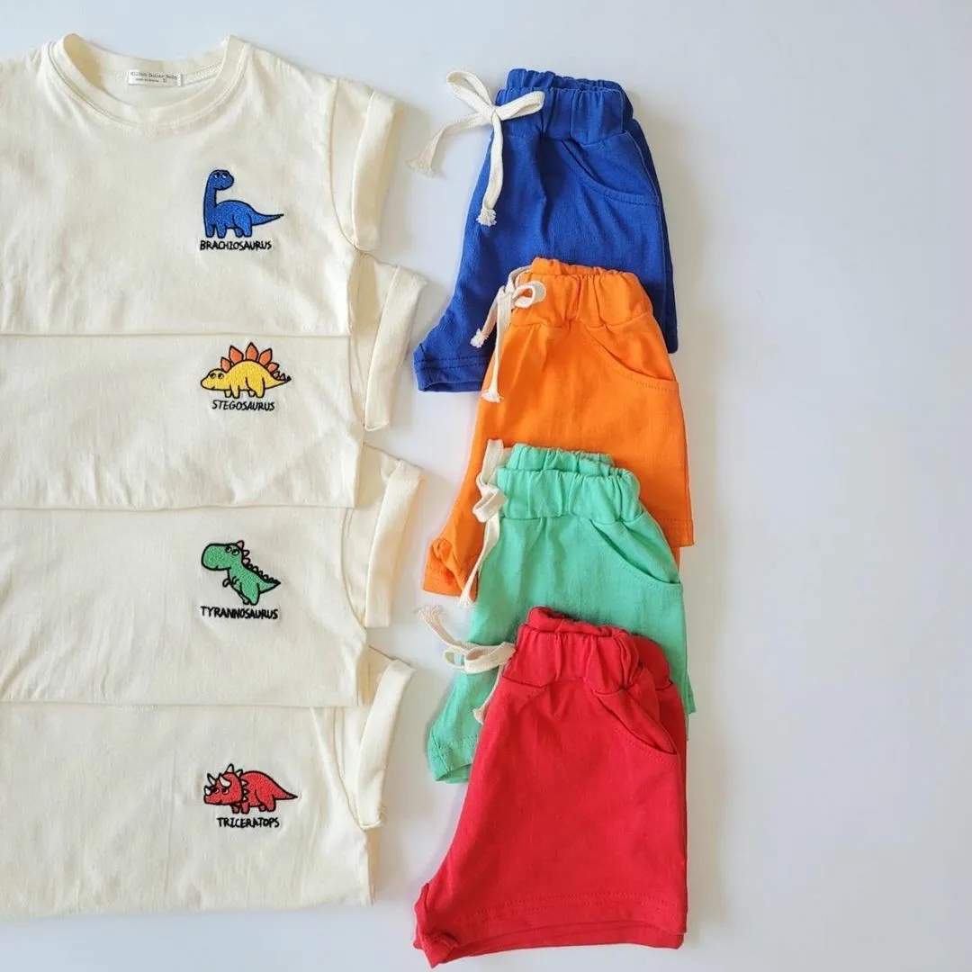 Summer baby suit cartoon clothing Korean children's clothing dinosaur children's cotton children's summer suit