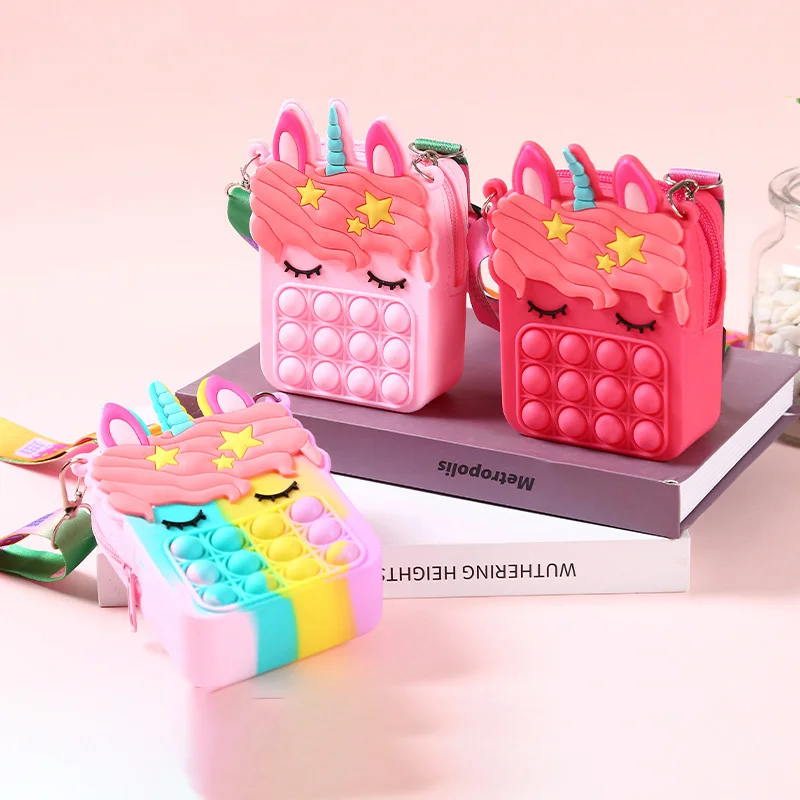 

Kawaii Unicorn Shoulder Bag Pops Et Fidget Toy Decompression Sensory Push Bubble Squishy Anti Stress Squeeze Toys for Kids Gifts