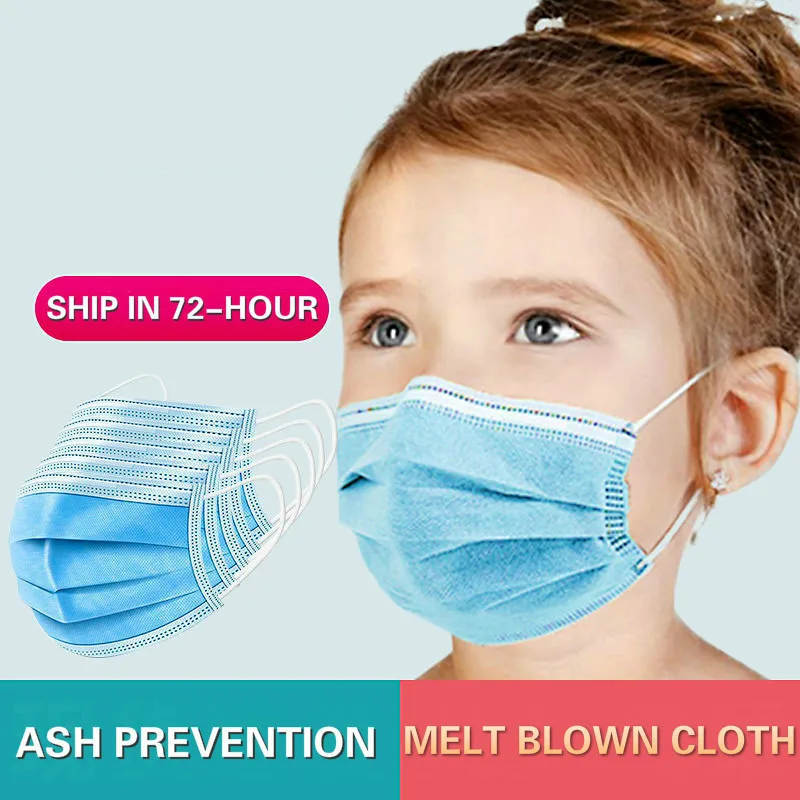 

10/100/500 Pieces Of Disposable Children's Mask 3-layer Non-woven Cloth Hanging Ear Type Blue Breathable Children's Mask