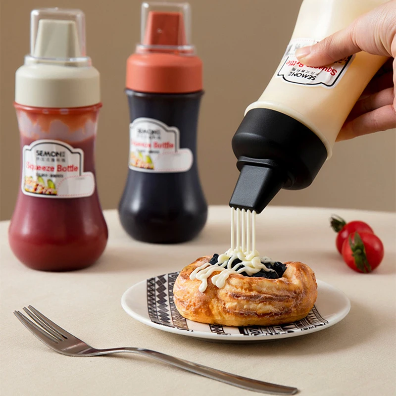 5 Hole Squeeze Condiment Bottle with Nozzles 350ml Plastic Ketchup Mustard Hot Sauces Olive Oil Kitchen Soy Sauce Cruet Bottles leak proof squeeze bottle food grade pe plastic tip beak cruet portable kitchen tools with lid for salad sauce oil ketchup tool