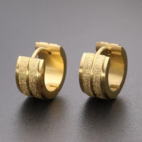 popular titanium steel and stainless steel 79 double frosted mens ear buckle earrings sand pressing circle round tide style