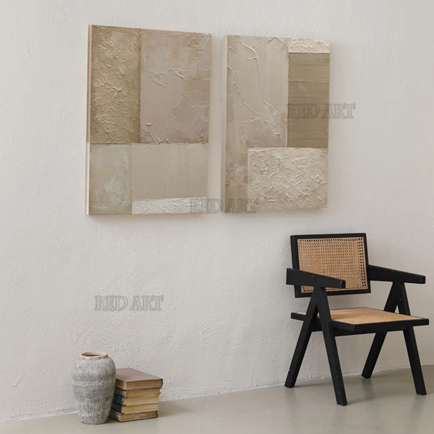 

Handmade Abstract Group Brown Oil Painting 2 Panels 1 Set Wall Texture Art Canvas Pictures For Office Decor Frameless