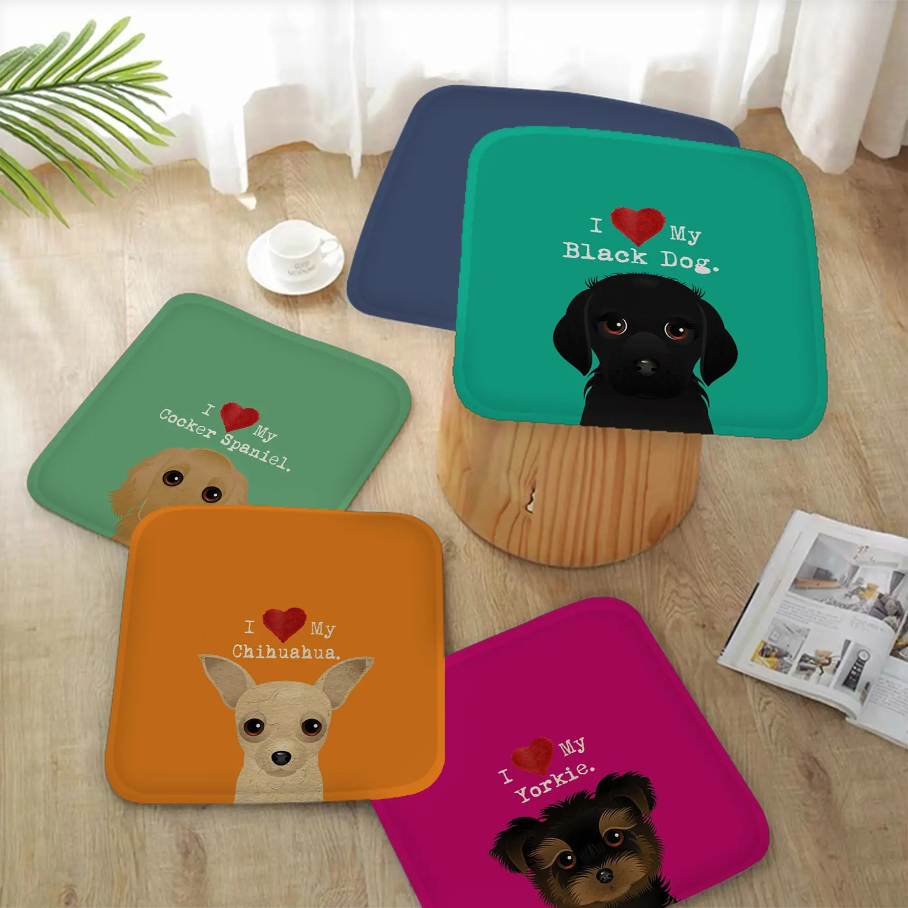 

I Love My Dog Yorkie Papillon Boxer Multi-Color Seat Cushion Office Dining Stool Pad Sponge Sofa Mat Non-Slip Sofa Decor Tatami