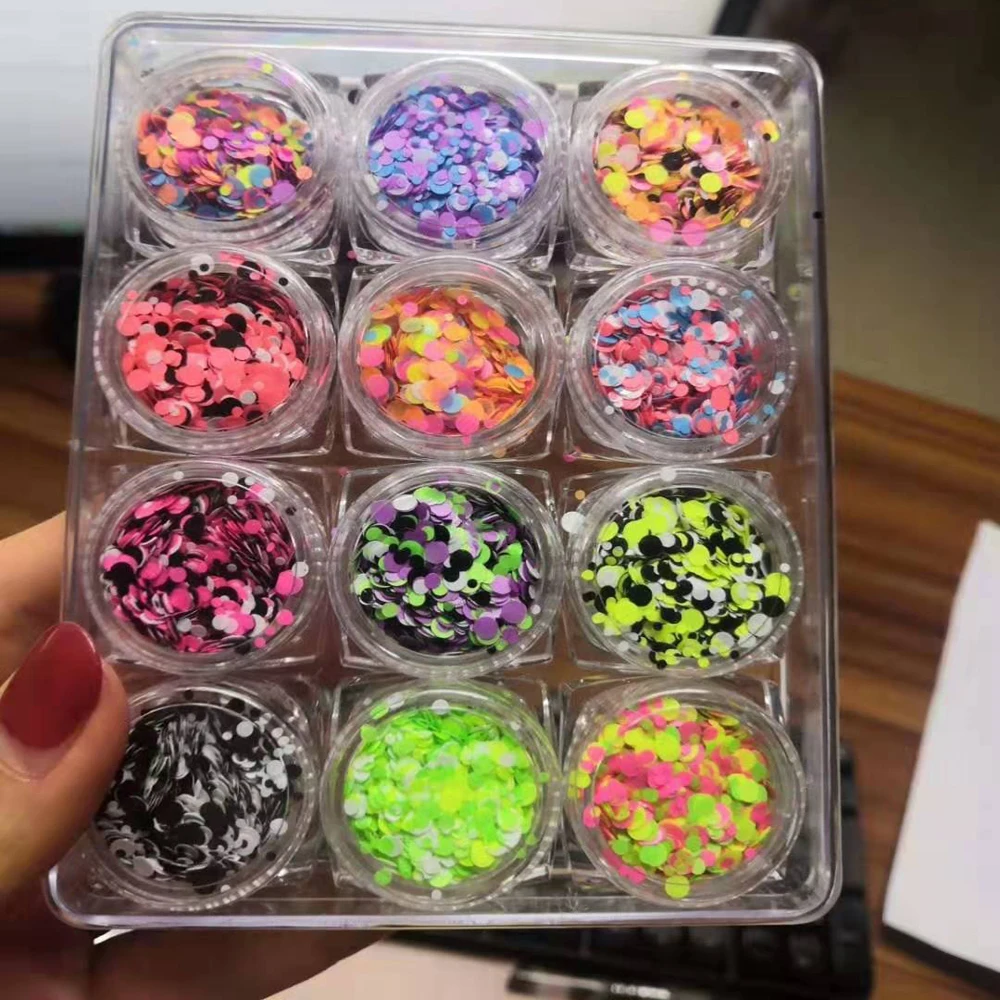 

12Box Circle Dot Glitter Sequins Nail Art Glitter Mix Color Round Slice Flakes for DIY Nail Polish Confetti Manicure Accessories