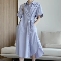 elegant office lady dress women short sleeve shirt dress female casual holiday solid sundresses casual asymmetrical button robe