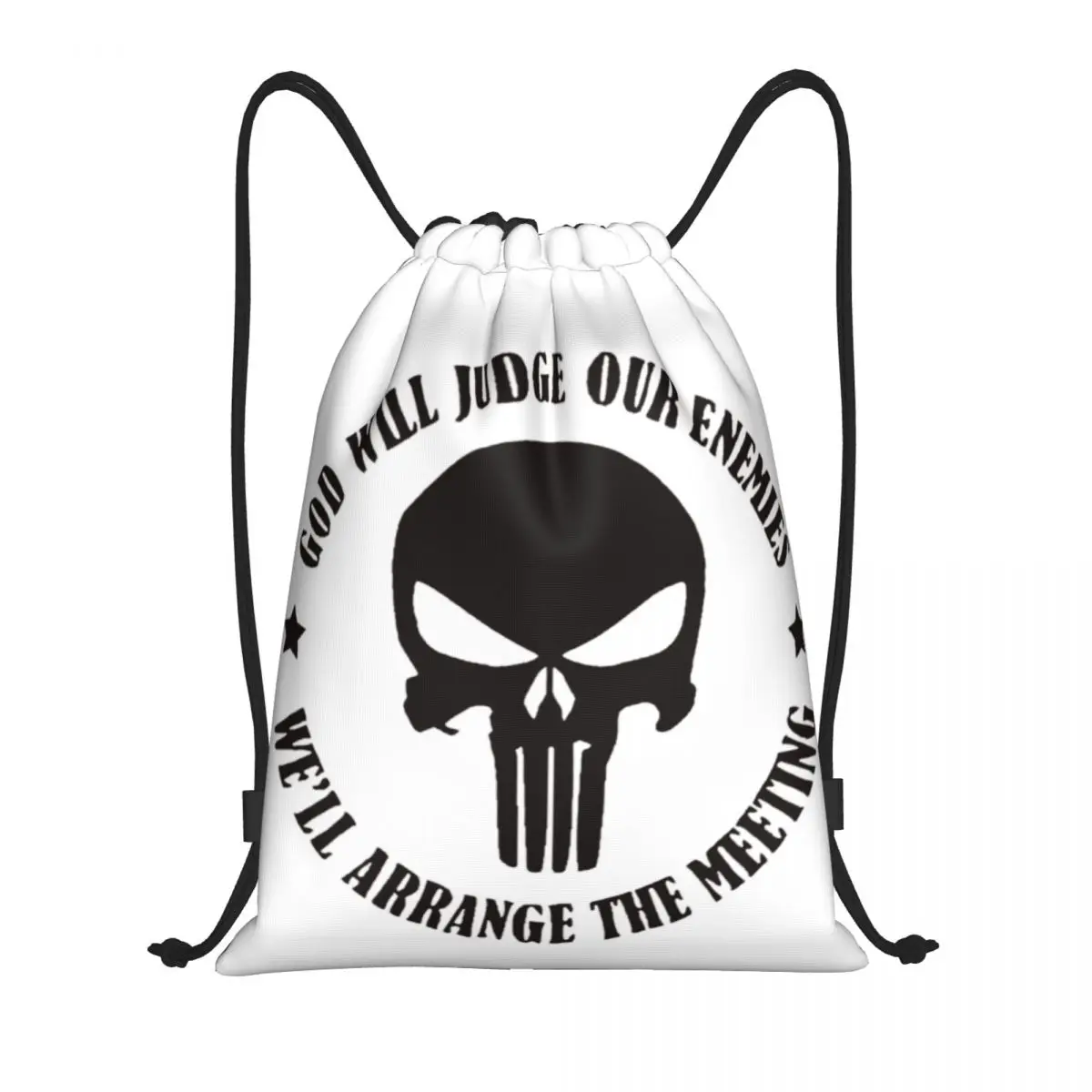 Custom Heavy Metal Punishers Skull Logo Drawstring Backpack Bags Women Men Lightweight Gym Sports Sackpack Sacks for Yoga