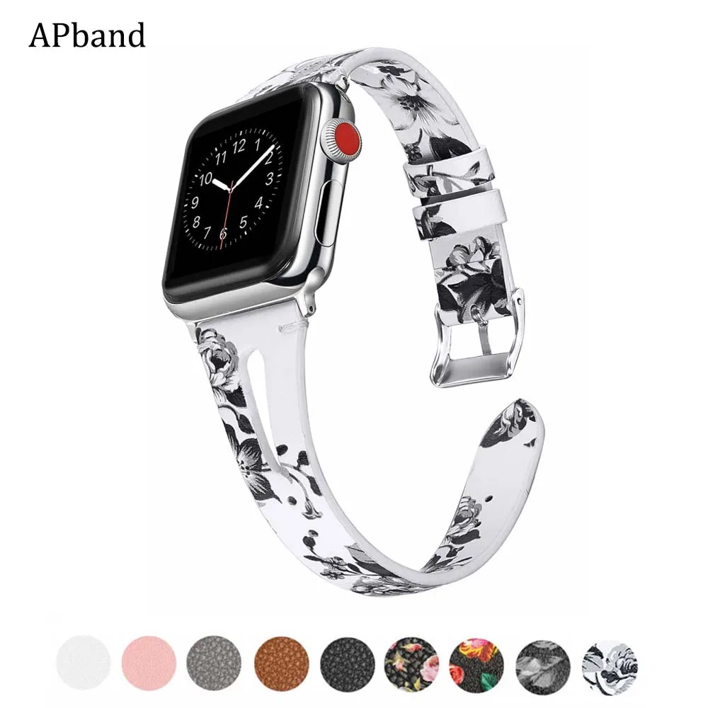 

Flower Leather strap for apple watch ultra band 49/44/45/42/41/40/38mm Printed Bracelet replacement iWatch series 8 7 se 6 5 4
