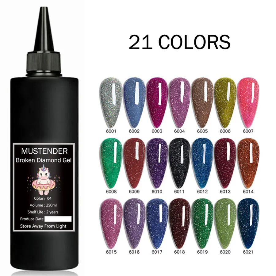 

250ml Reflective Broken Diamond Glitter Nail Gel Polish Sparkling Auroras Laser Gel Semi Permanent Shiny Sequins UV Gel Varnish