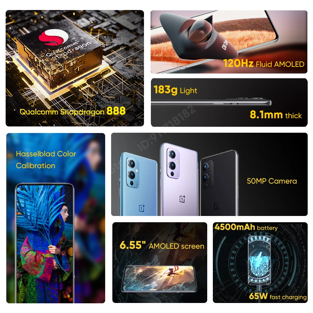 Ceny OnePlus 9 5G Globalny Rom Smartphone Snapdragon 888 6.55 ''120Hz Płyn AMOLED 50MP Kamera Octa-core 4500mAh 65W Szybkie ładowanie NFC