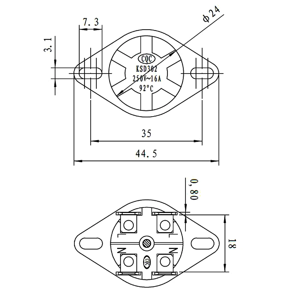 KSD302X 20A 250V 75 85 92 93 95 градусов Цельсия 4 фута круглая головка ручной сброс биполярный