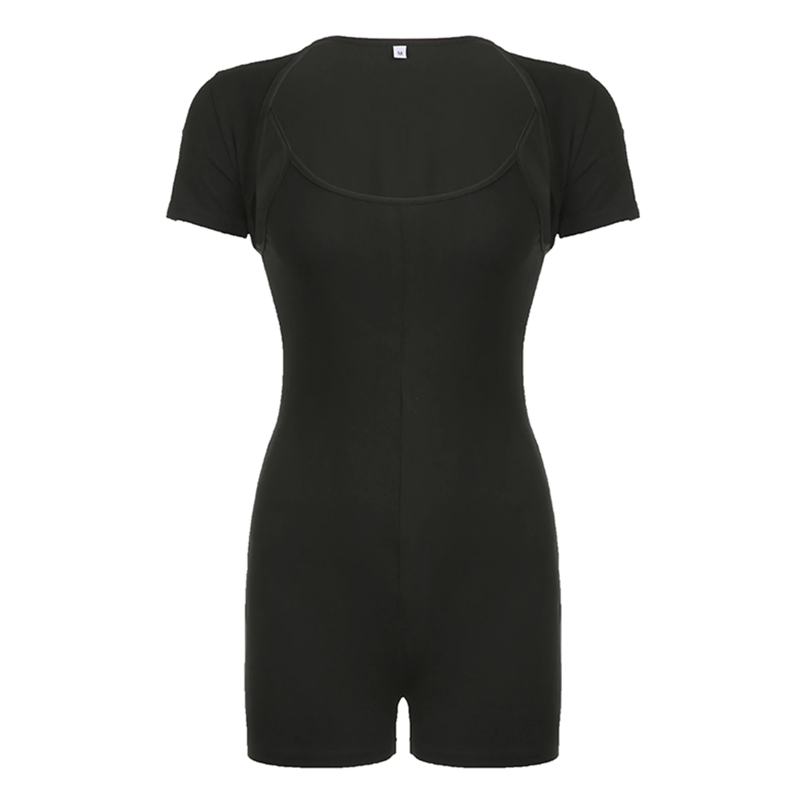 

Women 2 Piece Jumpsuit Set Slim Fit Ladies Mini Cardigan Bodysuit Solid Color Black Romper Set Crew Neck Sexy Style Sport Outfit