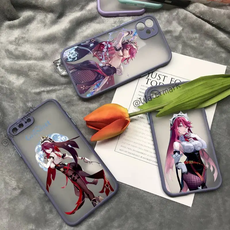 

Rosaria Genshin Impact Phone Case For IPhone 13 12 11 Pro Max Xs Xr X 7 8 Plus Grayish Purple Matte Translucent Coque