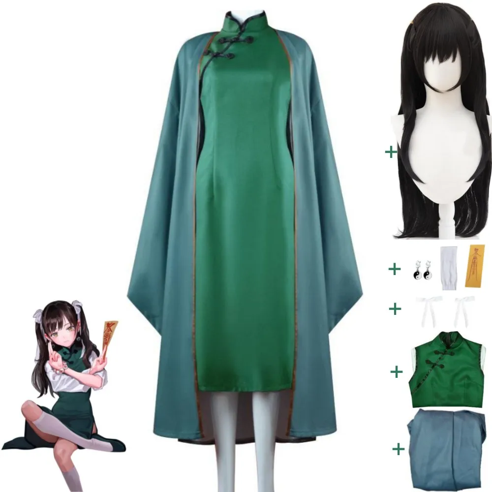 

Original Yaozhi Yao Zhi Cosplay Costume Wig Anime Sexy Woman Chinese Style Green Cheongsam Halloween Carnival Party Suit