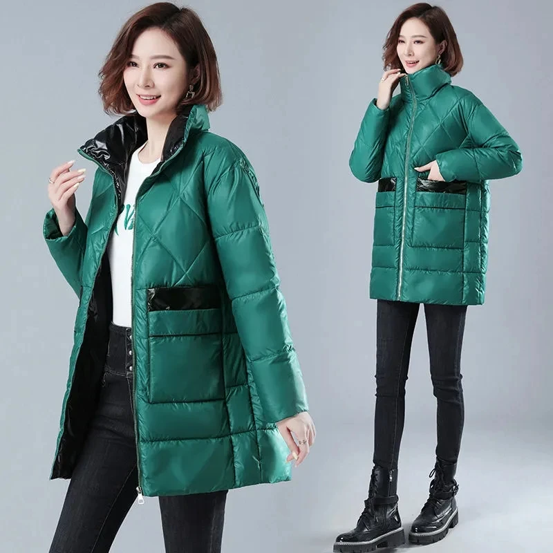 Women's Parka Winter Thick Cotton Coat Female's Mid-Length Wash-Free Shiny Down Padded Coat 2022 New Korean Loose Padded Jacket