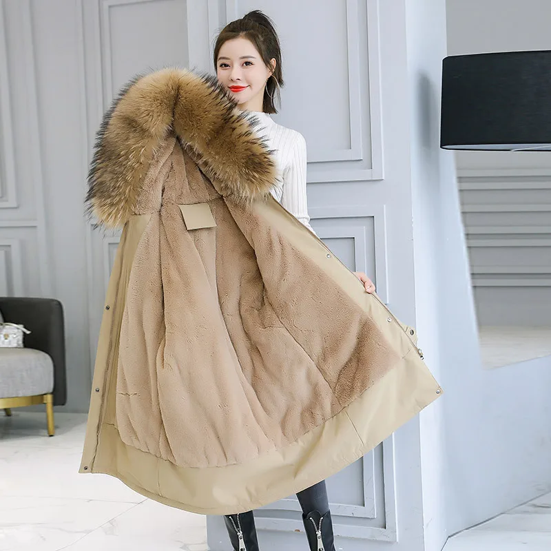 2023 Winter New Mid length Pi Overcoming Cotton Coat Female Lamb Hair Inner Village Down Cotton Coat Female Cotton Coat