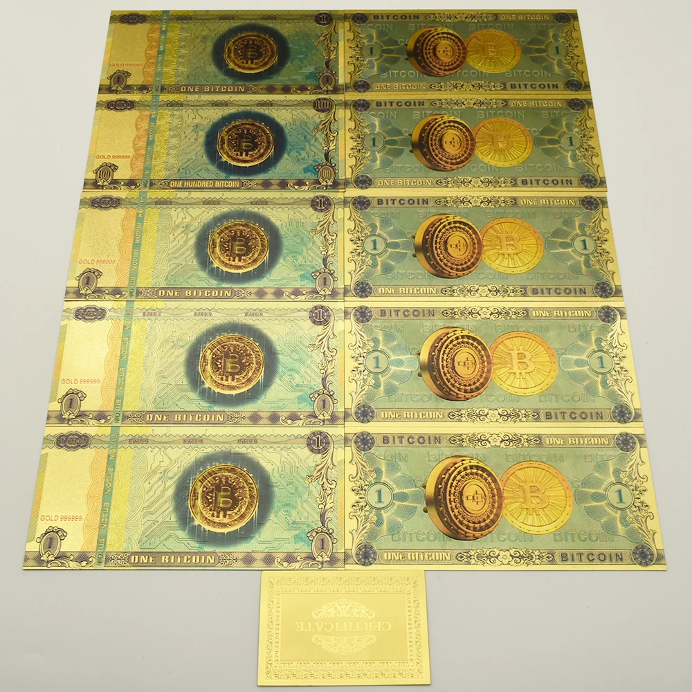

10pcs/lot Creative Bitcoin Gold Foil Banknote Digital Virtual Coin Gold Plated Banknote Collection Commemorative Business Gift