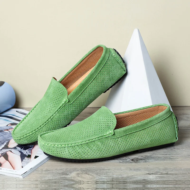 

Fashion Green Loafer for Men 2022 Summer Breathable Men's Boats Loafers Slip on Casual Men Shoes Moccasin Comfy Driving Shoes