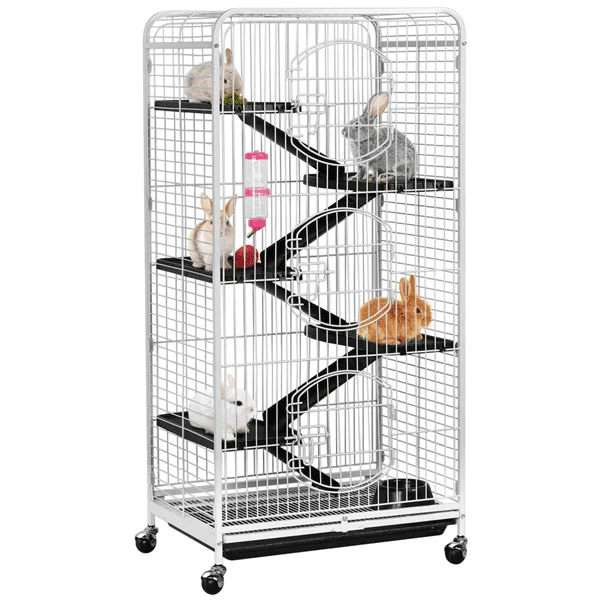 

6 Levels Rolling Large Ferret Cage with 3 Front Doors & Pet Bowl & Water Bottle White for Small Animals