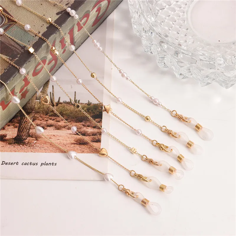 Ожерелье-цепочка для очков позолоченный шнур с хрустальными бусинами защиты