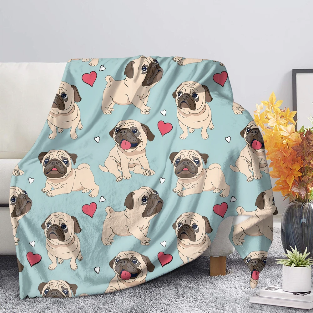 

Blankets Home Bedding Christmas Gifts Flannel Blanket Cute Animal Pug Dog Print Soft Cozy Warm Throw Blanket Bed Sofa Nap Knee
