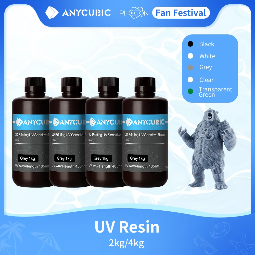 Online AnyCUBIC 3Dプリンター用樹脂,405nm,フォトンボ用,6k,4k,7k,高精度,液,4kg