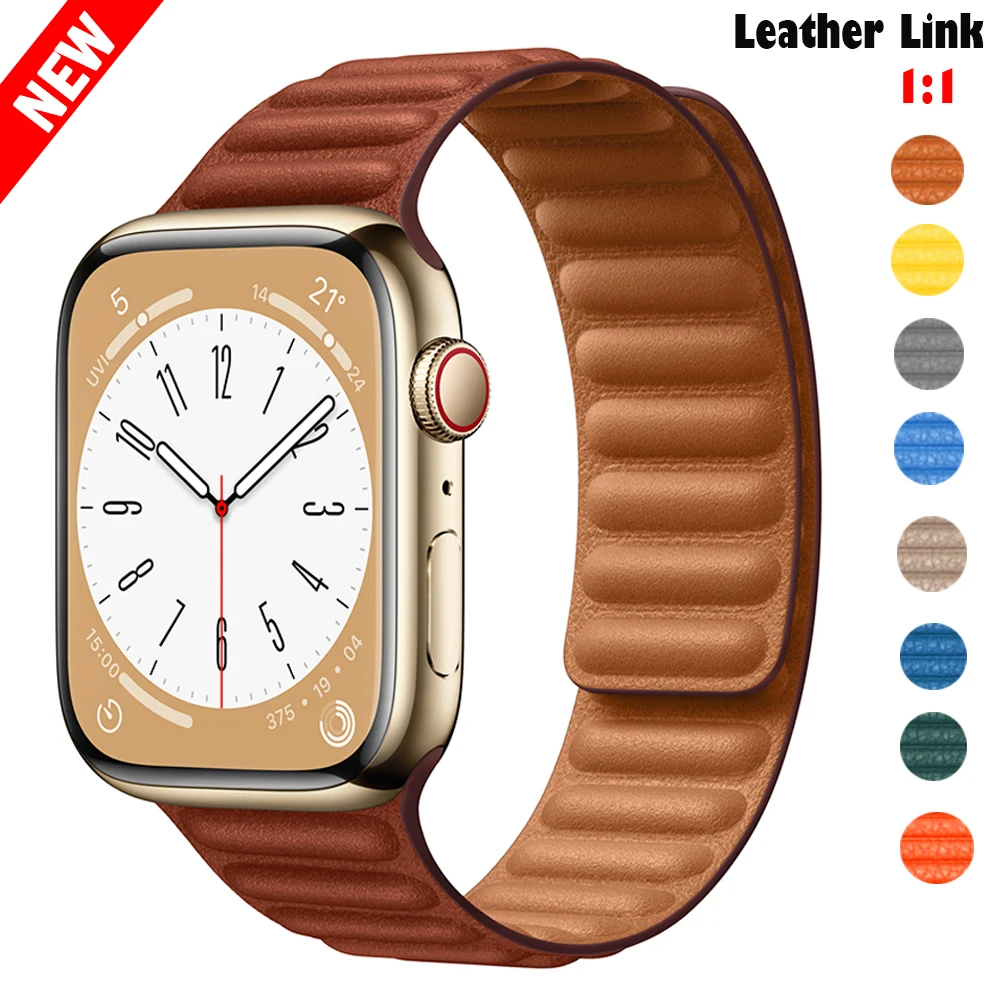 

Leather Link For Apple watch 8/Ultra 49mm band 44mm 40mm 41mm 45mm 38/42 Magnetic loop Bracelet iWatch series 7 6 5 4 3 Se strap