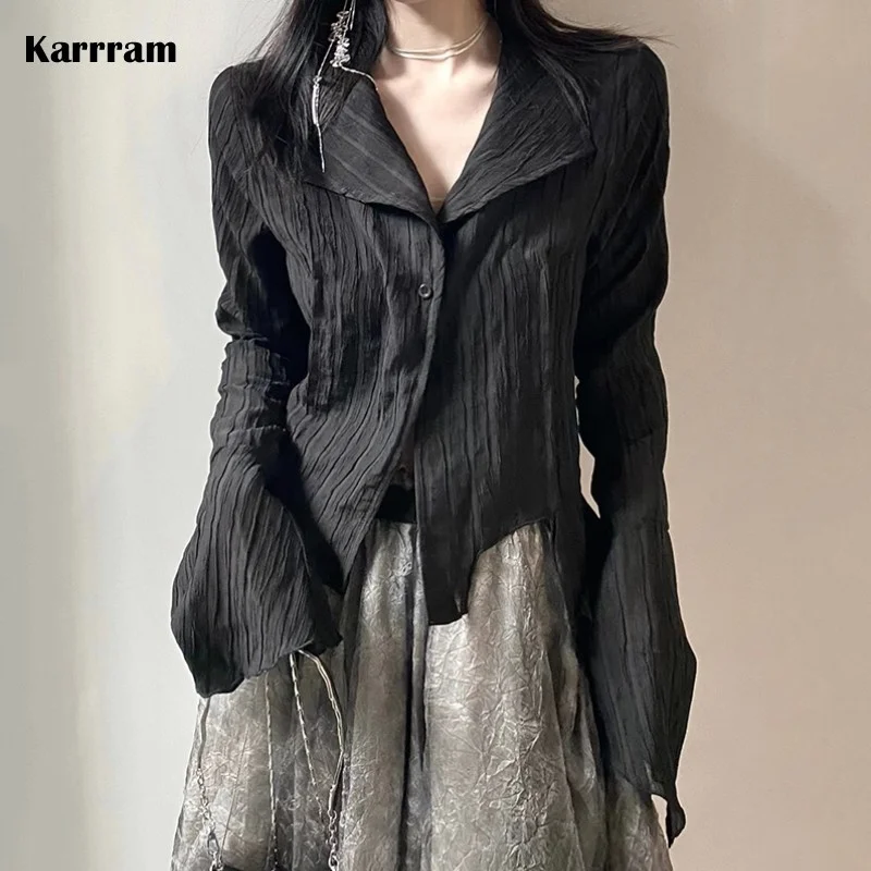 

Готическая Черная рубашка в стиле Ямамото, темная Эстетическая блузка, Женская Асимметричная Дизайнерская одежда, одежда в стиле эмо, гранж, Y2k