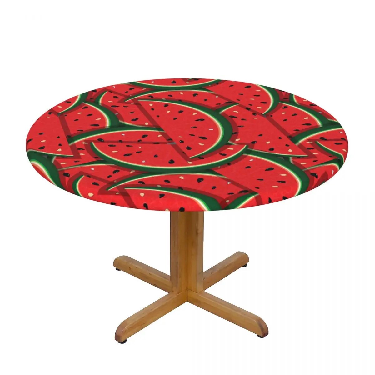 

Round Table Cover Cloth Protector Polyester Tablecloth Fresh Slices Of Red Watermelon Table Cover with Elastic Edged