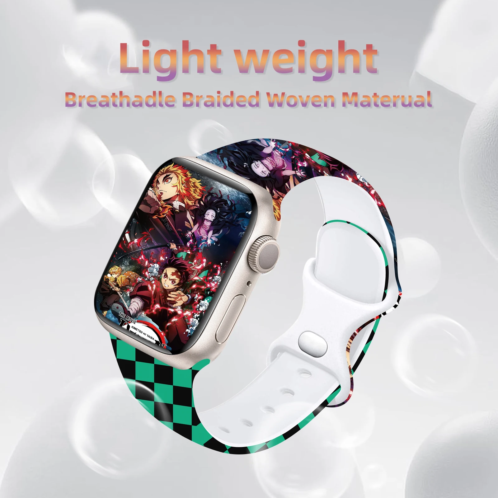 Ремешок MINISO с принтом Demon Slayer для Apple Watch 10 9 8 7 силиконовый
