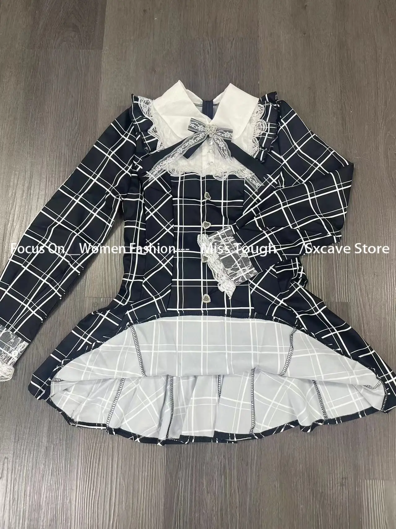 Черные клетчатые платья Harajuku Sweet Bow, универсальное облегающее платье Kawaii Lolita для женщин, осеннее новое платье с длинными рукавами, Vestidos De Mujer (art.: 3920ca77ca6a5) - 3920ca77ca6a5