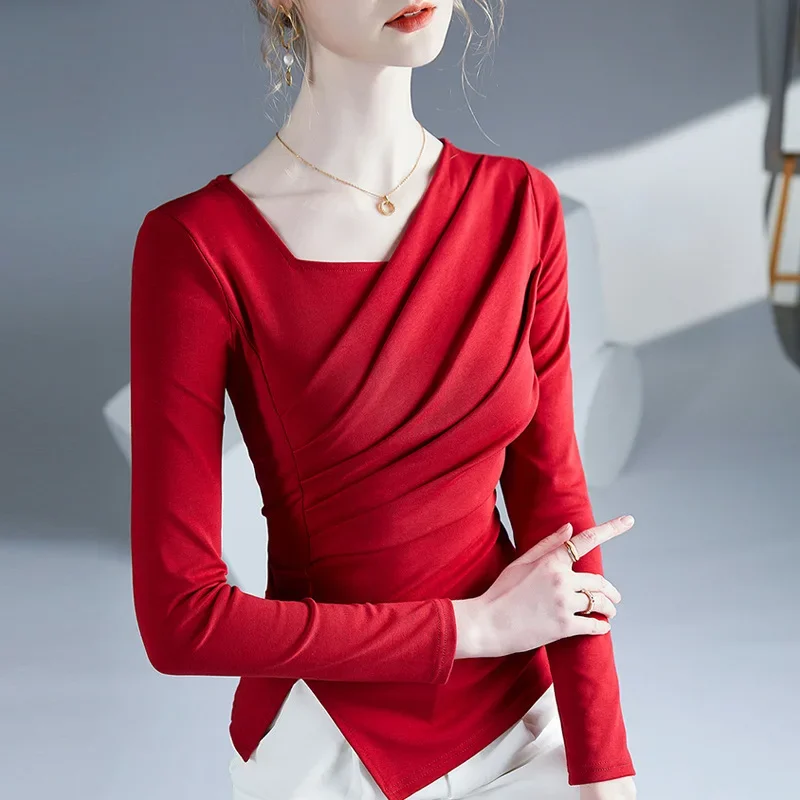 Весна 2023 женская футболка с длинным рукавом разумный дизайн стильный базовый