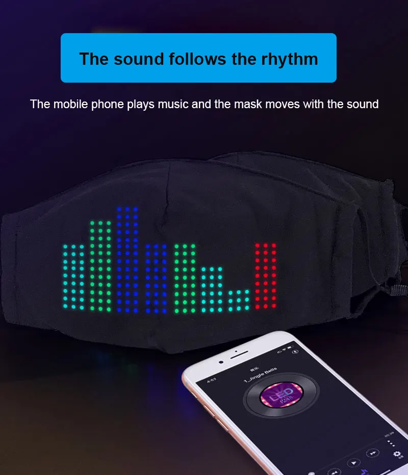 Светодиодная маска для лица с дисплеем DIY, светящаяся, совместимая с Bluetooth, с возможностью беспроводной зарядки через USB, красивые украшения на вечеринки.