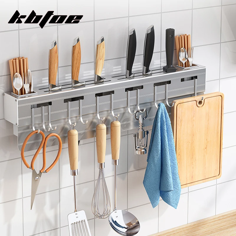 

Space Aluminum Knife Chopstick Holder Multifunctional Shelf Wall-mounted Kitchen Accessories Organizer Utensils Storage Rack