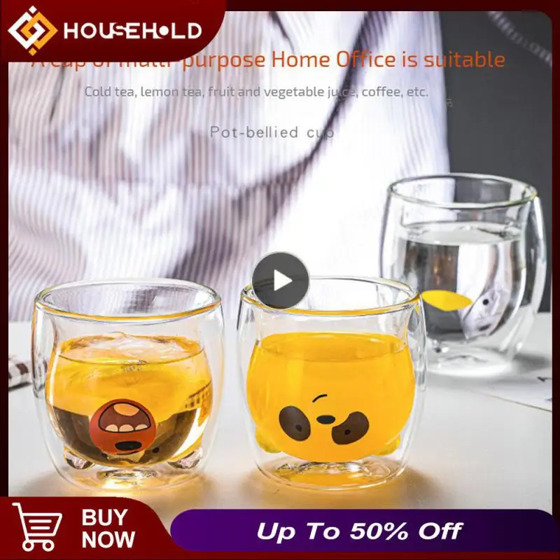 

Kitchen Supplies Double Glass Cup Cartoon Bear Cup Coffee Juice Cup Lady Cute Cat Duck Dog Gift Christmas Gift Kitchen Tool
