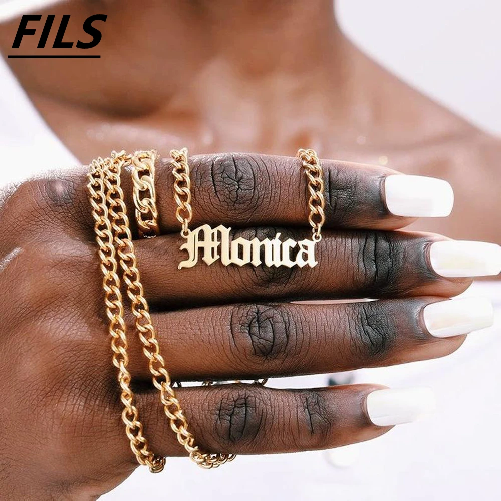 

Fashion Simple Personalized Font Name Necklaces for Men Women Stainless Steel 5mm Cuba Necklaces Party Gifts Collares Para Mujer