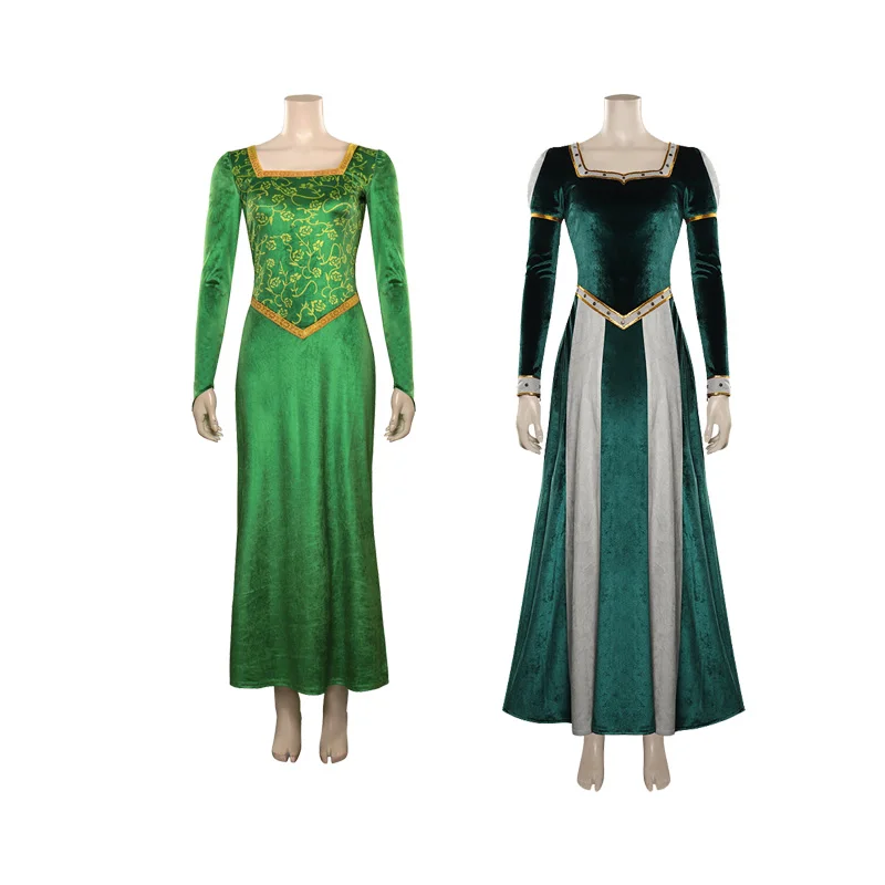 

Женский длинный костюм для косплея Fiona, зеленое платье с квадратным вырезом, Карнавальная одежда для принцессы из фильма на Хэллоуин