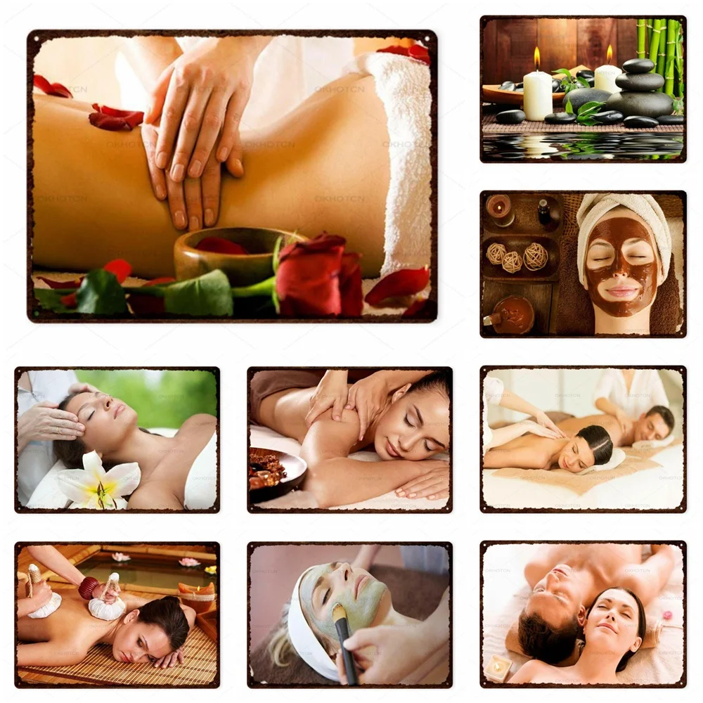 

Spa Metal Print Plates Massage Health Beauty Facial Thai Relaxation Metal Tin Sign Beauty Salon Decor Man Cave Pub Bar Sign