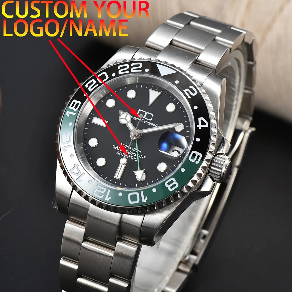 

40.5mm Diving watch Silvery Automatic Mechanical Diving watch NH34 Movement Waterproof watches GMT Sapphire custom logo watch
