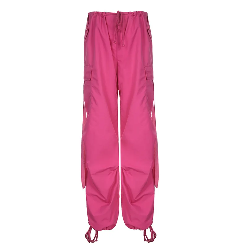 

Fashion Techwear Cargo Pants Women Harajuku Hip Hop Casual Pink Wide Leg Trousers High Waist Harajuku Pants Female Streetwear