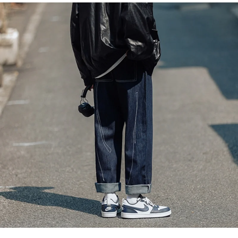 Men's Wear 2022 Fashion New Vintage Blue Straight Cylinder Jeans Loose Temperament Versatile Recreational Trousers Autumn Female