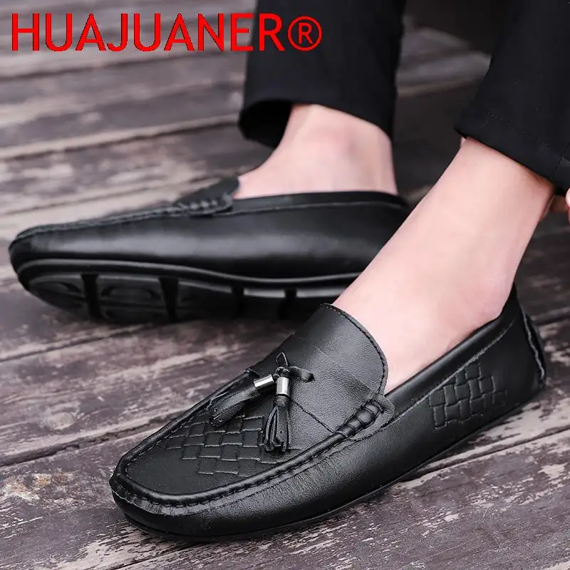 

Genuine Leather Tassel Men Casual Shoes Italian Men's Loafers Moccasins Slip On Male Flats Breathable Driving Shoes Man Fashion