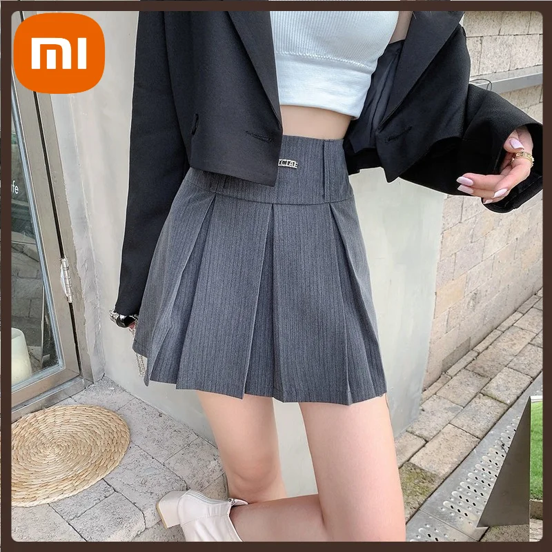 

Женская плиссированная мини-юбка Xiaomi, трапециевидная мини-юбка составного кроя с высокой талией в Корейском стиле на осень и зиму